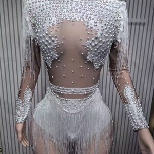 Pearl Embellished Sheer Bodysuit